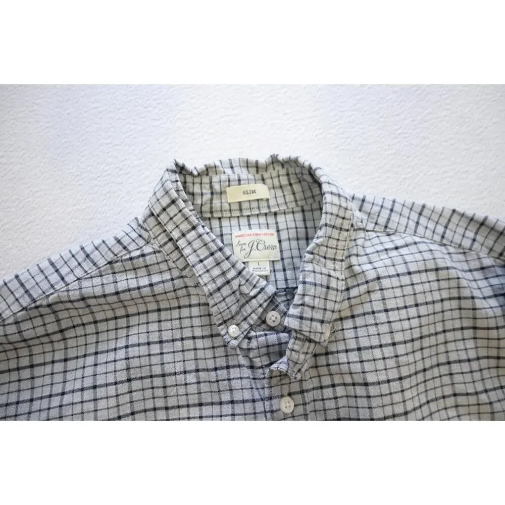 J Crew Slim Fit Dress Shirt Plaid Casual Button Up‎ Front Pocket Mens Sz Large